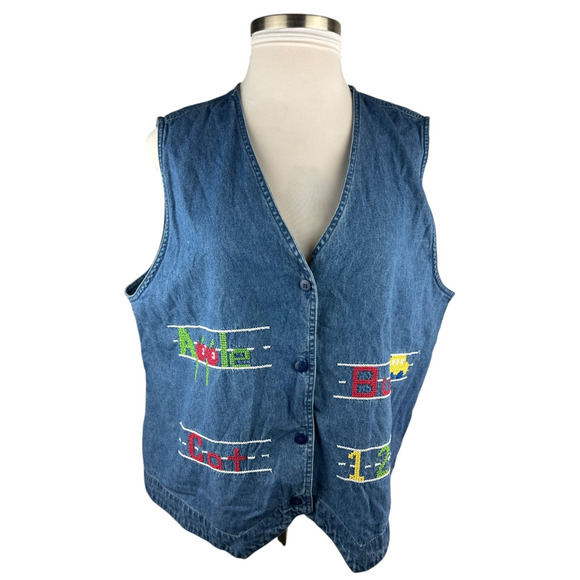 NWT Lemon Grass 90s Denim Vest Embroidered Plus Size 20W 20 Teacher Educator - Picture 3 of 13